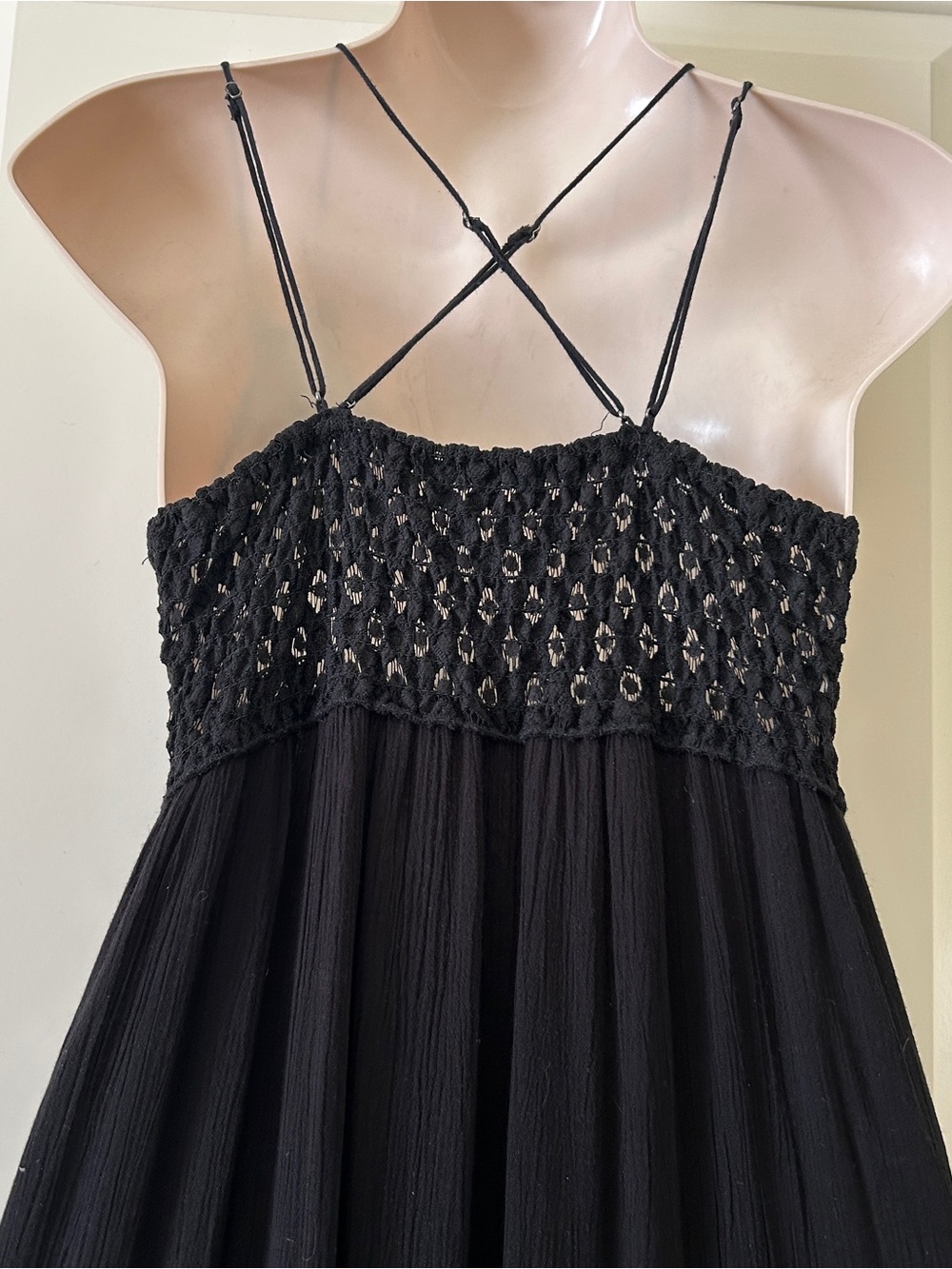FREE PEOPLE "Adella" Maxi Slip Dress With Lace Top, Black, Size S, EUC - Picture 8 of 9